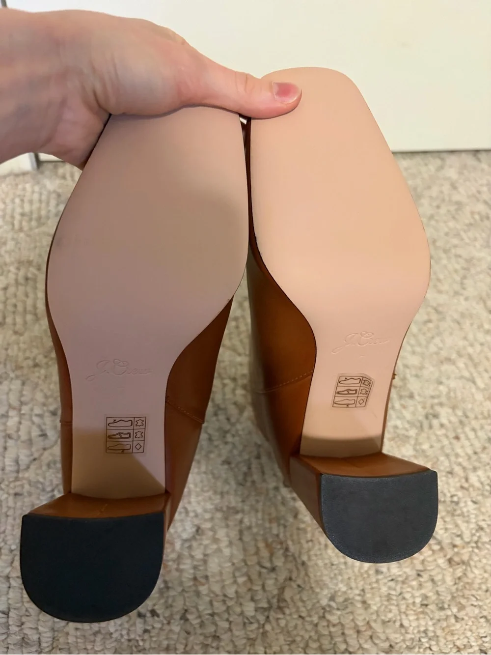New J. Crew Cognac Leather Block Heel Ankle Boots